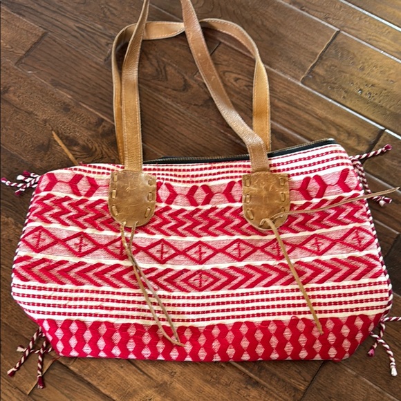 Noonday Collection Red and White Geometric Tote - Picture 1 of 3